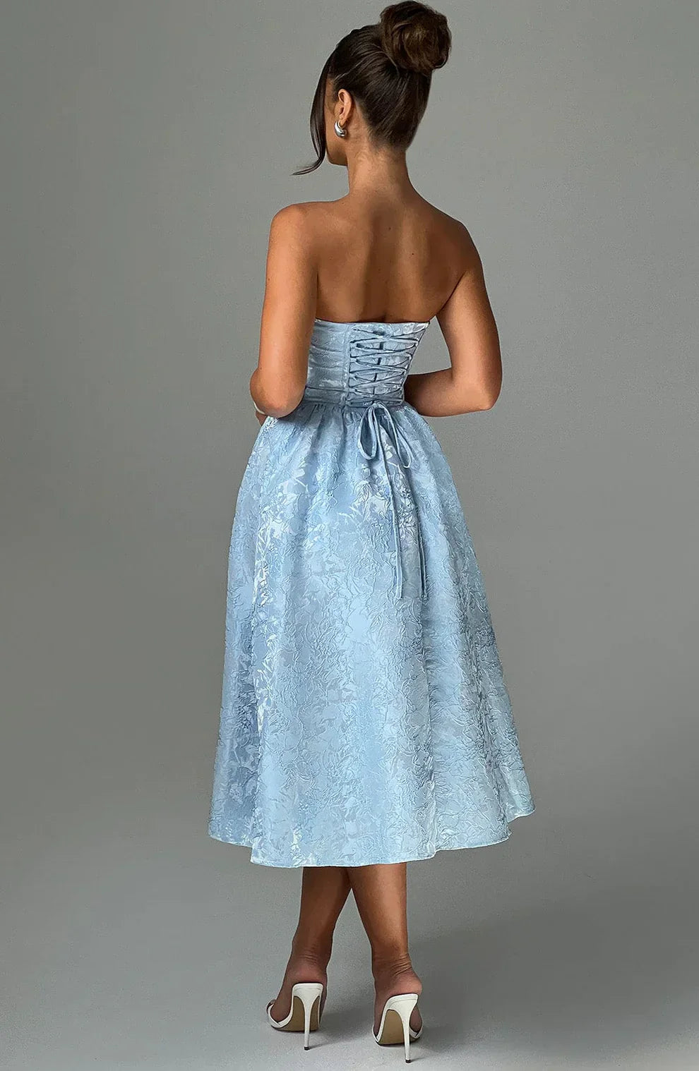 CLEREVE Strapless Jacquard Midi Dress