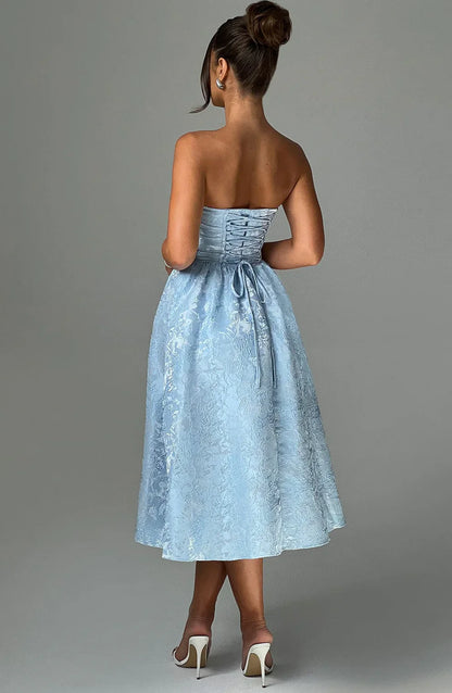 CLEREVE Strapless Jacquard Midi Dress