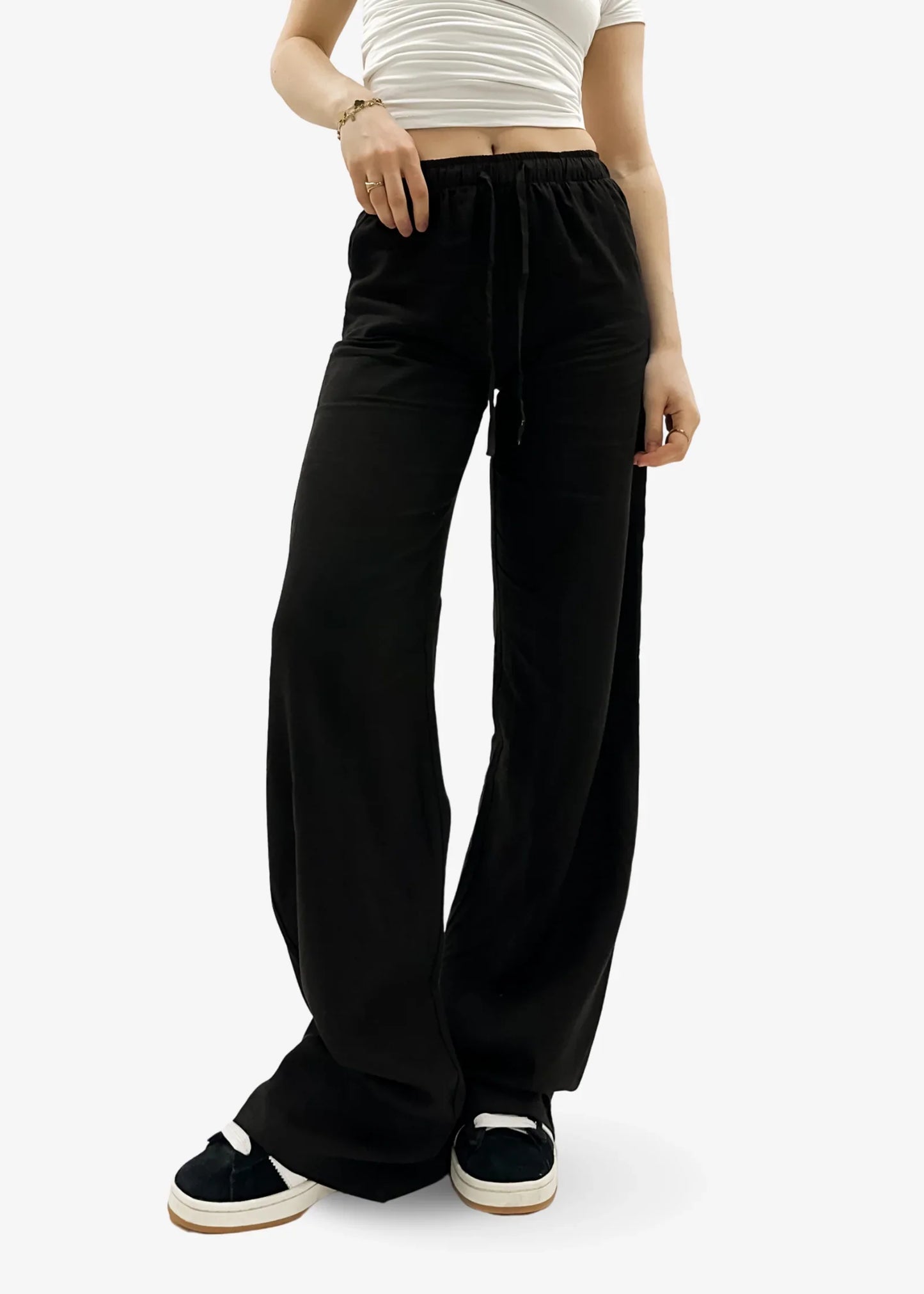 Low Waist Linen Pants Black