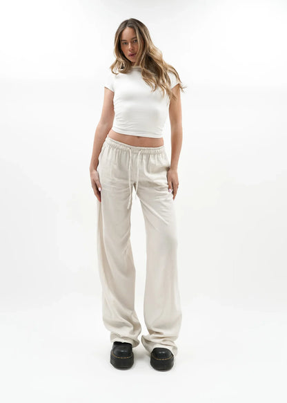 Low waist linen pants beige
