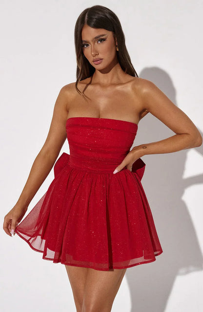 CLEREVE Bow Back Mini Dress