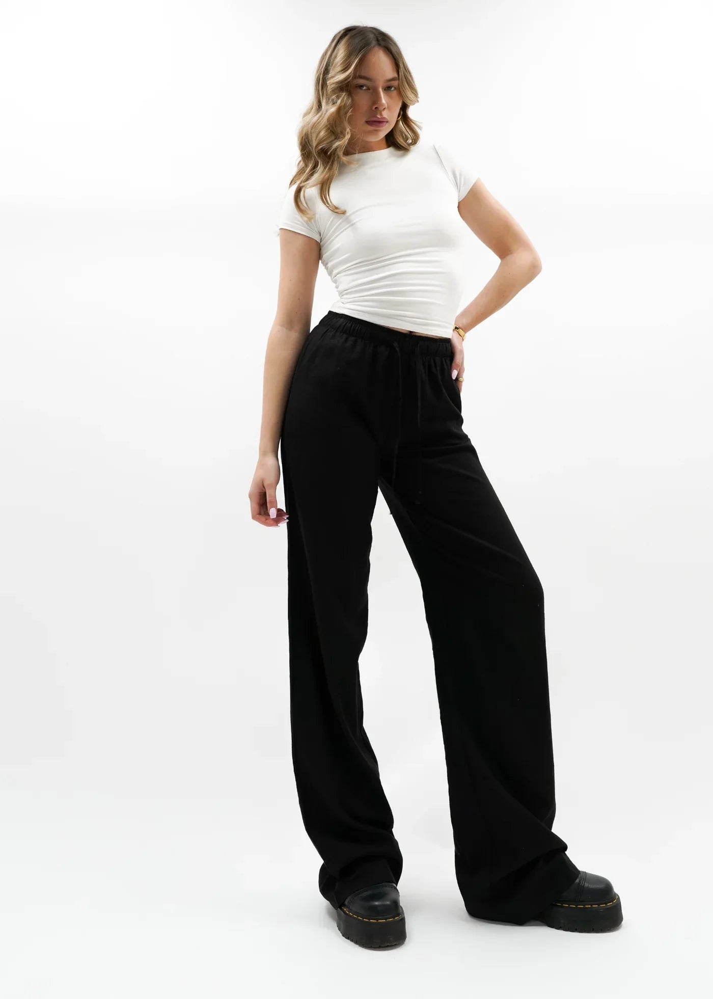 Low Waist Linen Pants Black