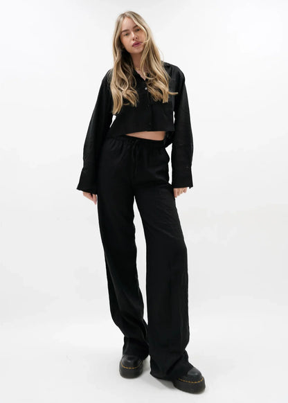 Low Waist Linen Pants Black