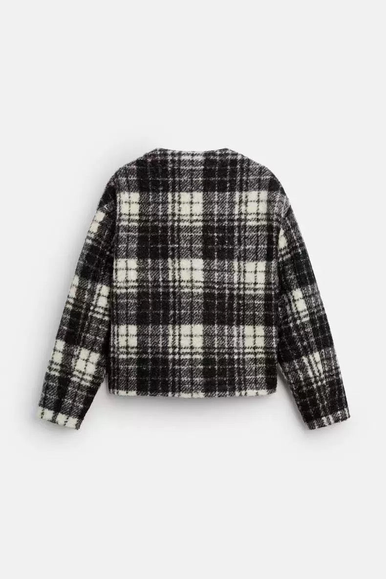 V Neck Flannel Jacket