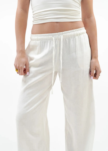 Low waist linen pants white