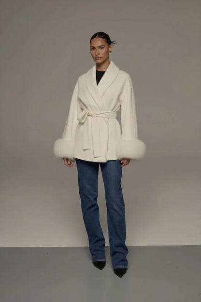 Kate - Premium Mantel Mit Echtfell