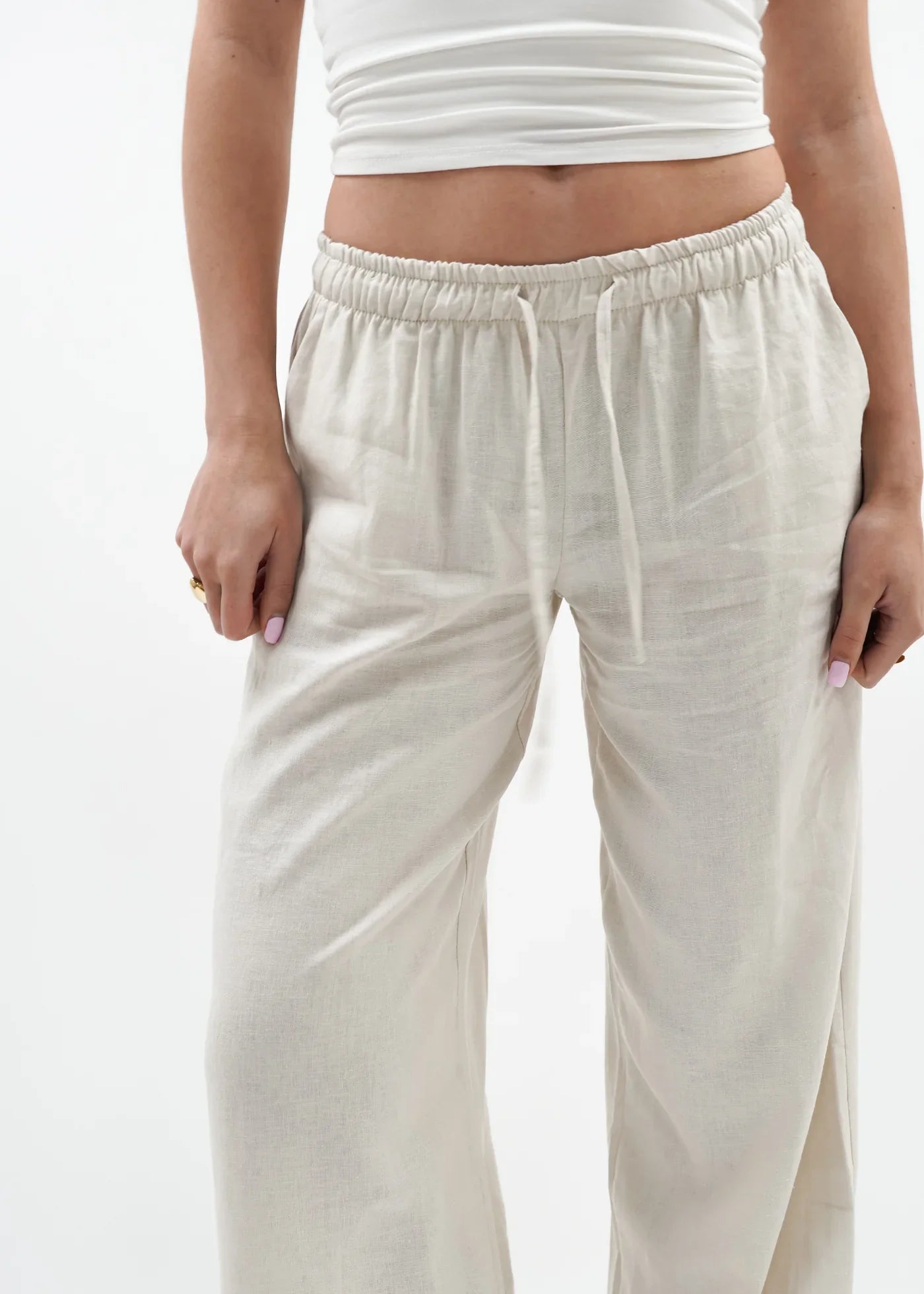 Low waist linen pants beige