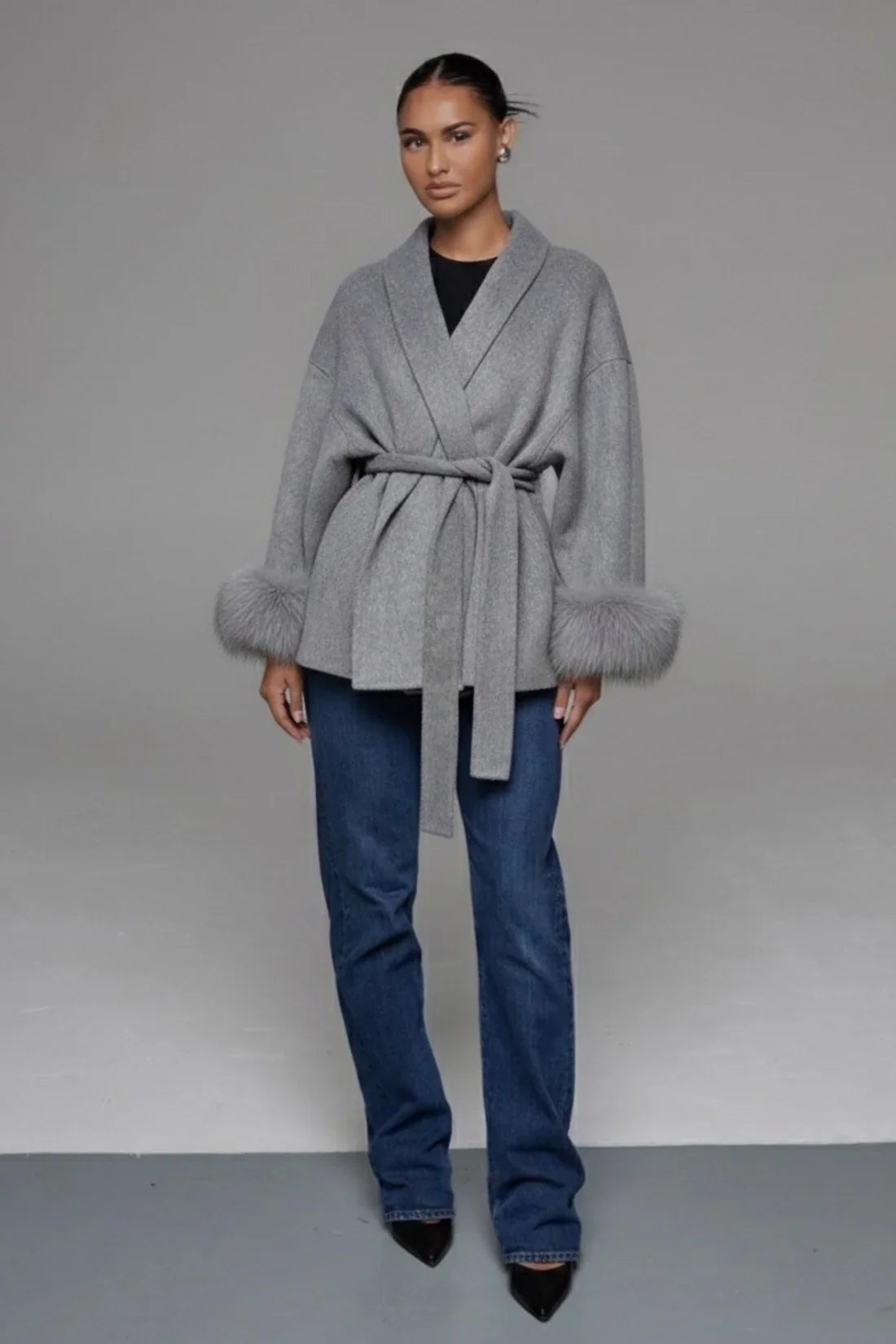Kate - Premium Mantel Mit Echtfell