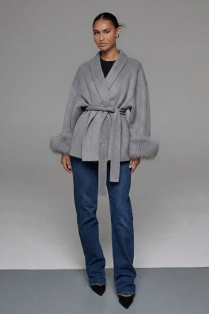 Kate - Premium Mantel Mit Echtfell