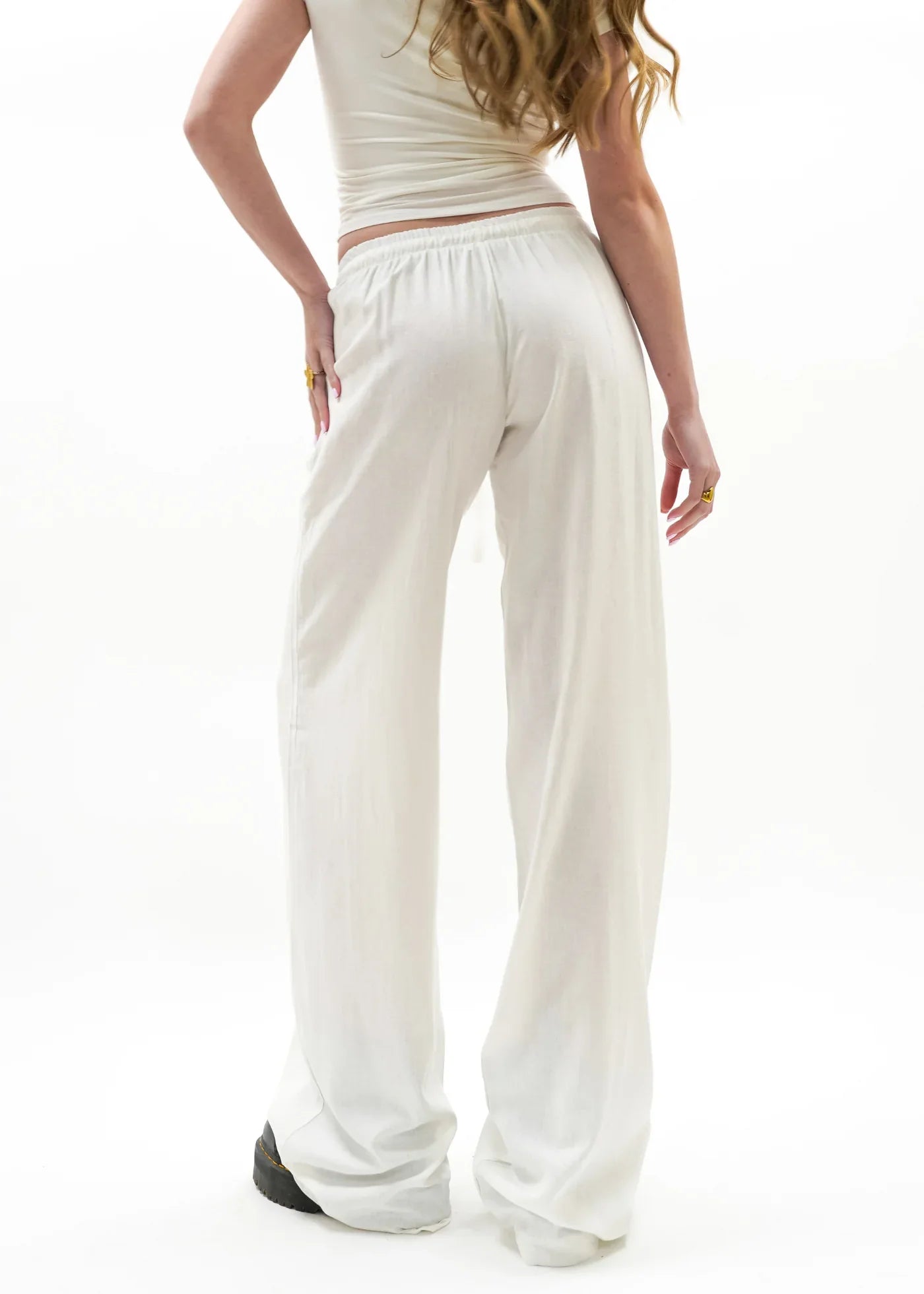Low waist linen pants white