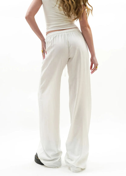 Low waist linen pants white