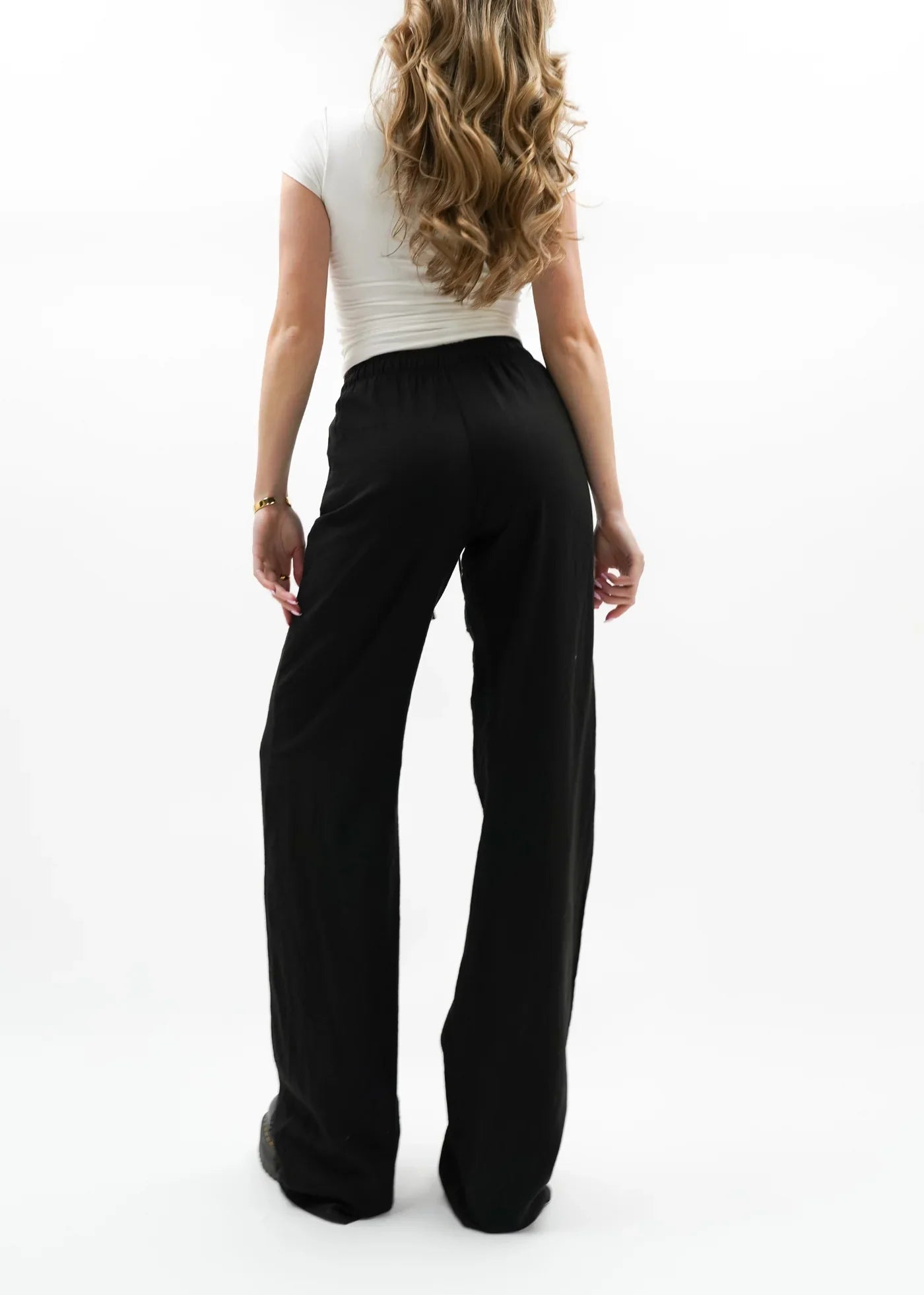 Low Waist Linen Pants Black