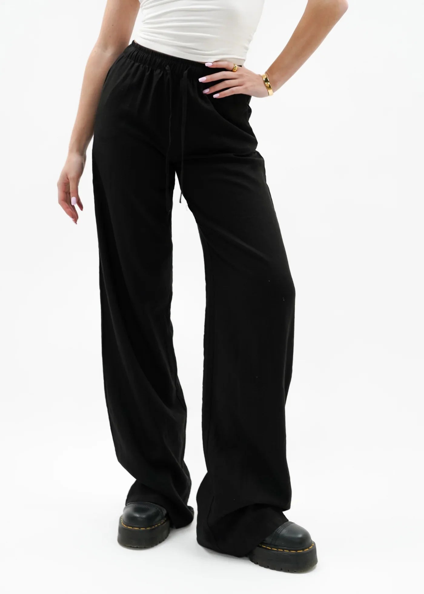Low Waist Linen Pants Black