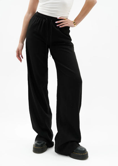 Low Waist Linen Pants Black