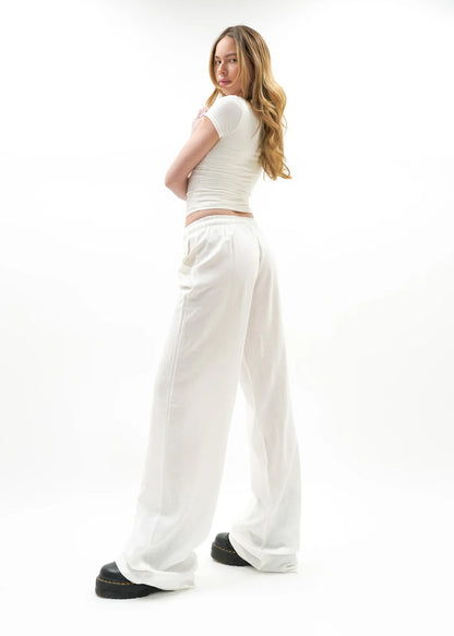 Low waist linen pants white