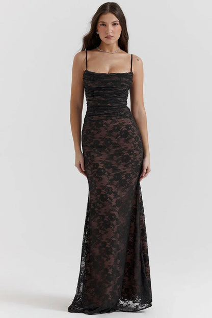 CLEREVE Shoulder-On Floral Lace Maxi Dress