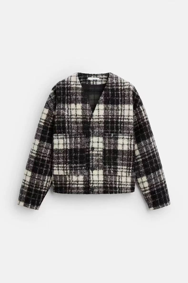 V Neck Flannel Jacket