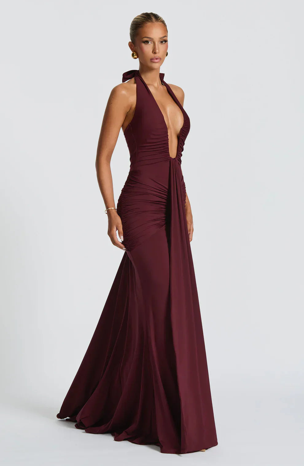 CLEREVE Draped Jersey Maxi Dress