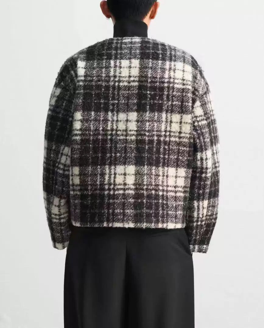 V Neck Flannel Jacket